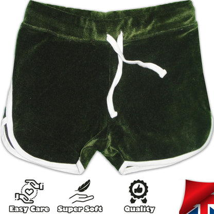 Green Bliss Gym Shorts: Cotton Velvet, Elastic Waist, Easy-Care for Active Girls!