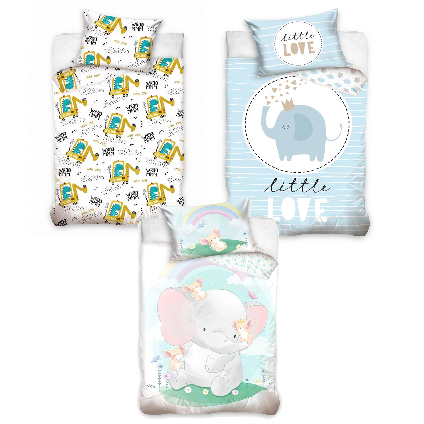 Baby Cot Bed Duvet Covers with Pillowcase Cotton Zipper Elephant