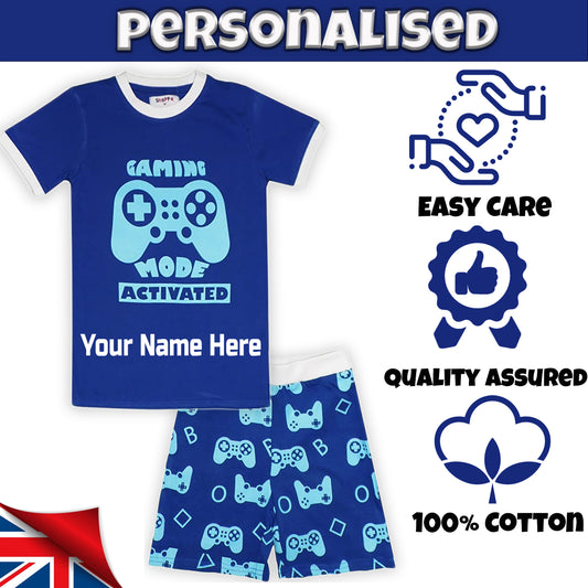 Personalised Soft Cotton "Gaming Mode Activated" Short Pyjama Set for Kids