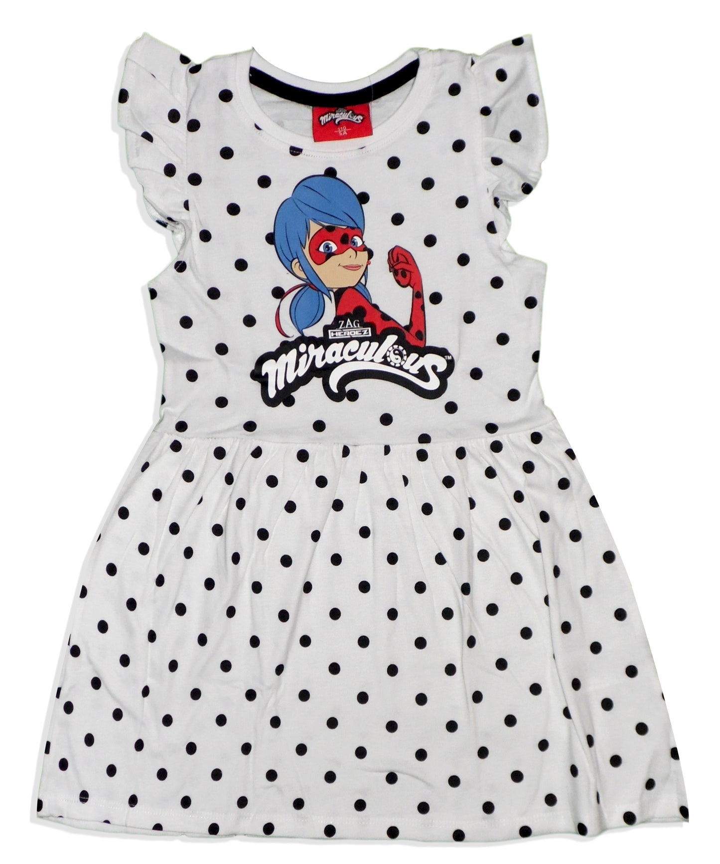 Miraculous Ladybug Graphic Summer Dress for Girls, Polka Dots, Colourful Print