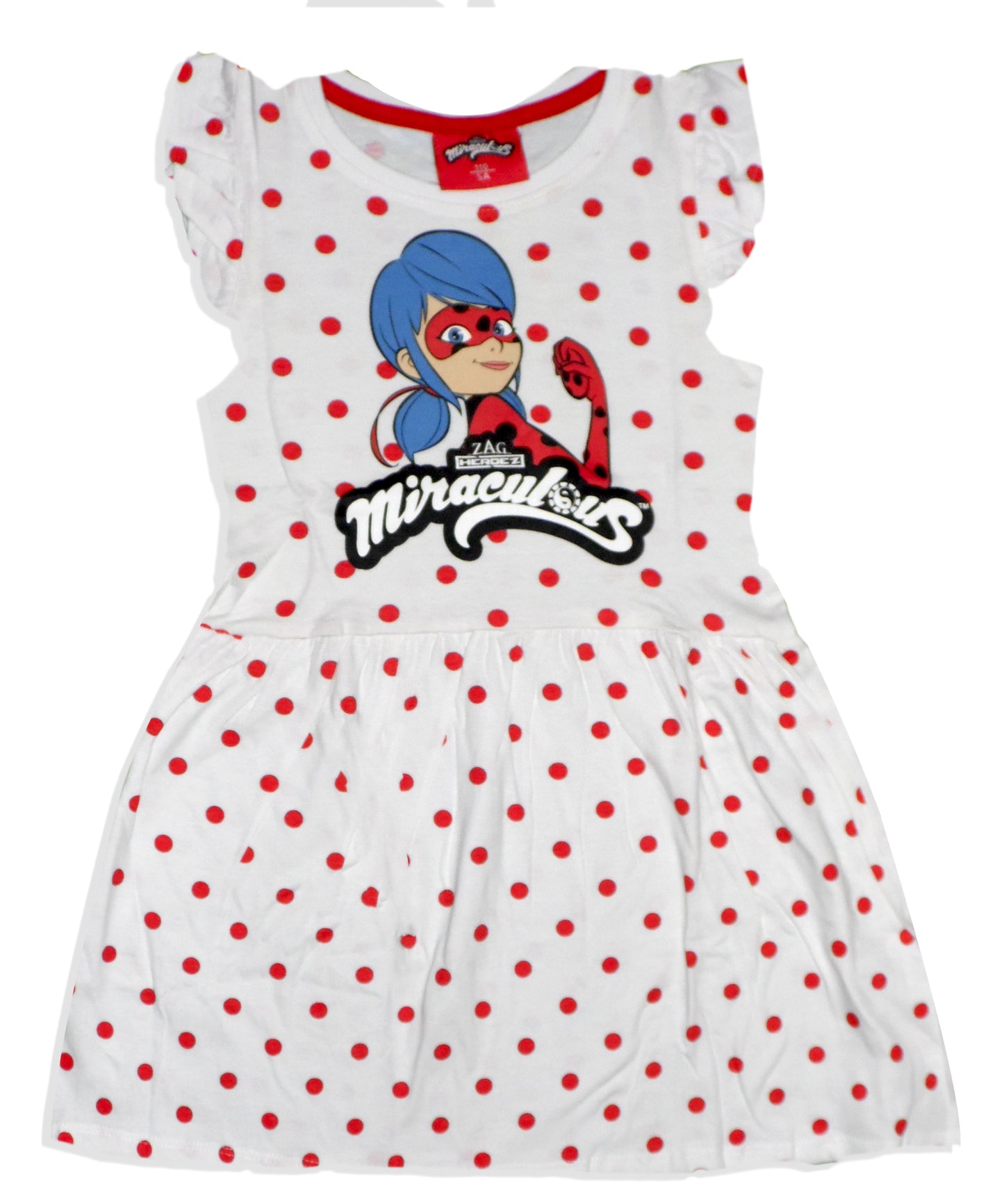 Miraculous Ladybug Graphic Summer Dress for Girls, Polka Dots, Colourful Print