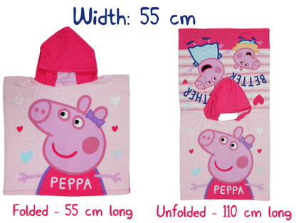 Peppa Pig Kids beach Poncho Towel with hood 55x55 CM 100% Polyester microfibre