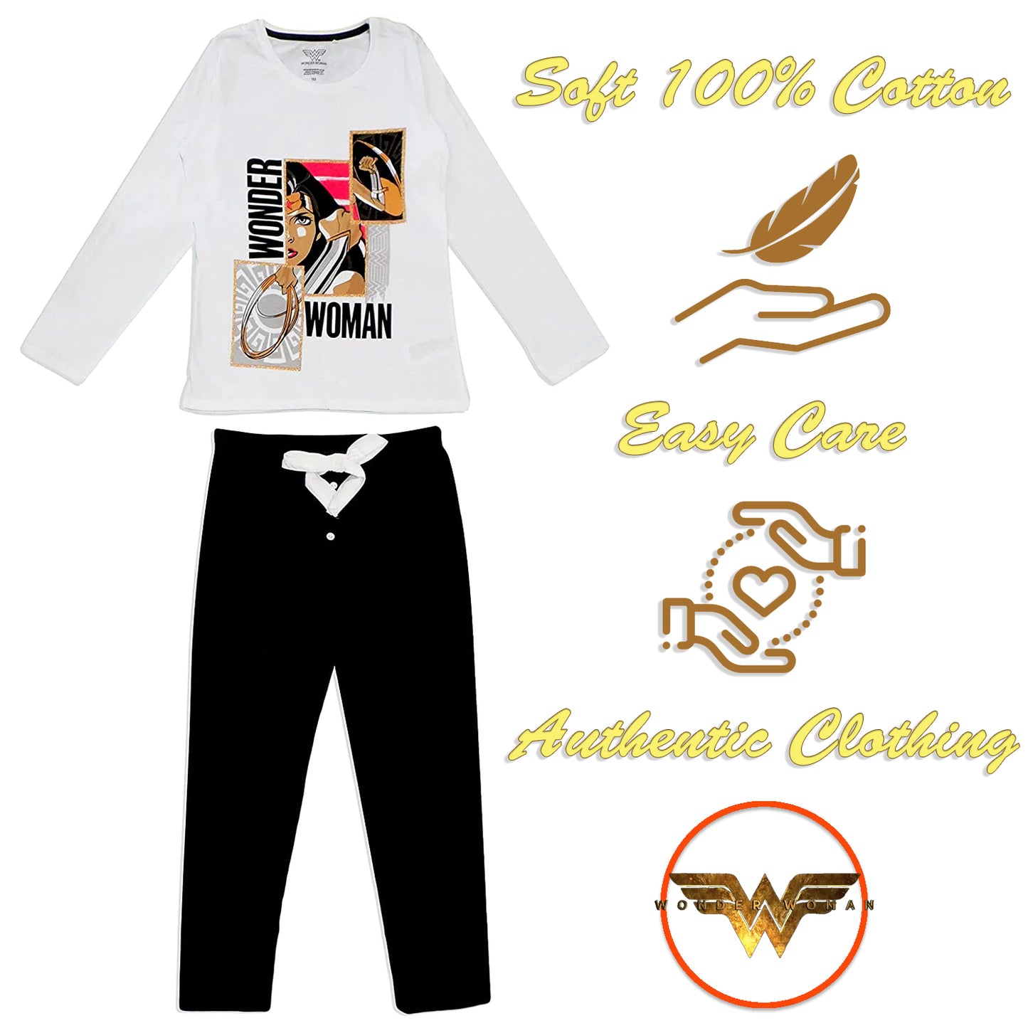Wonder Woman Girls Teens Cotton Long Sleeve PJs Pajama Pyjama Set Nightwear