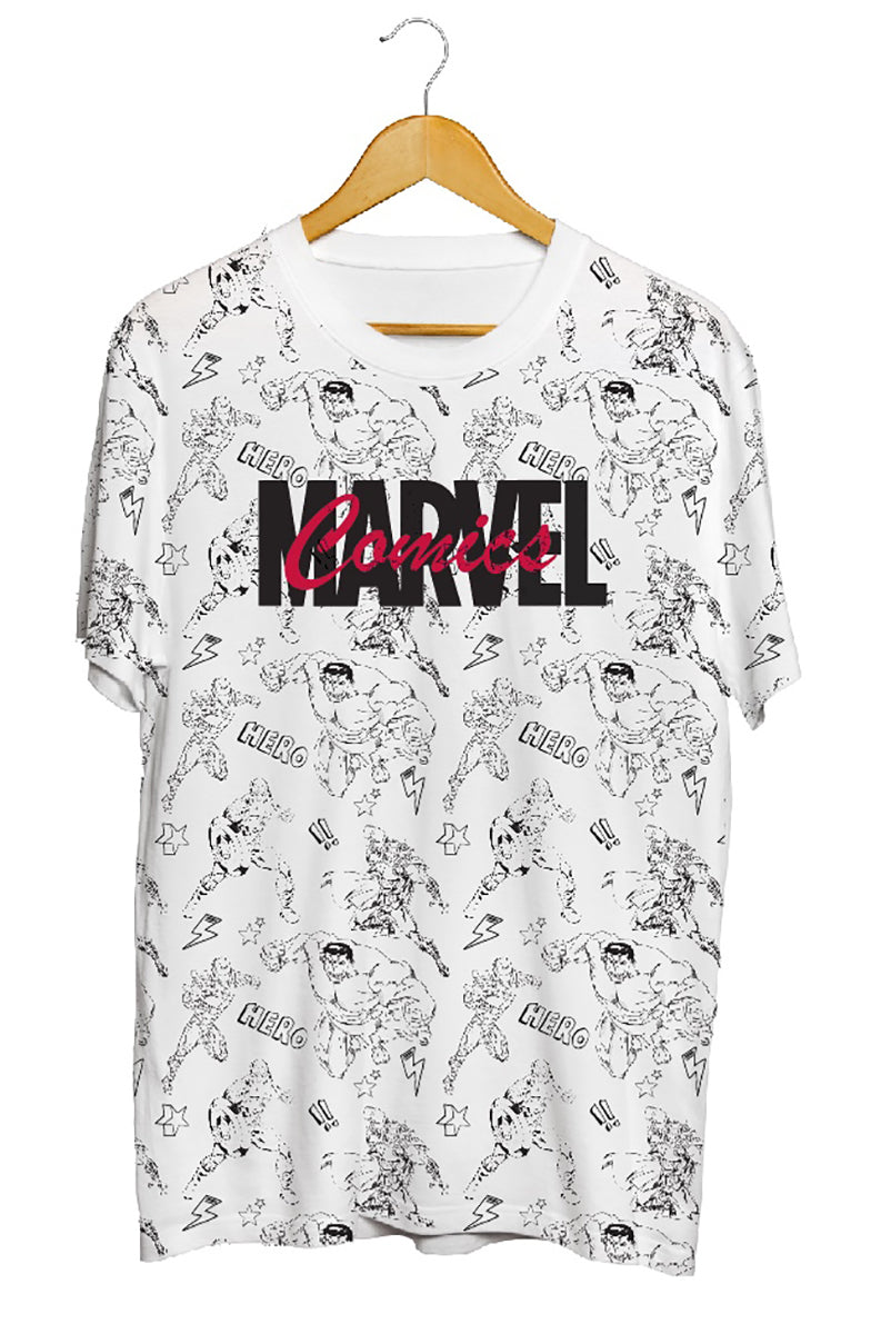 MARVEL Comics Men's Short Sleeve ribbed crew neck T-Shirt Cotton White