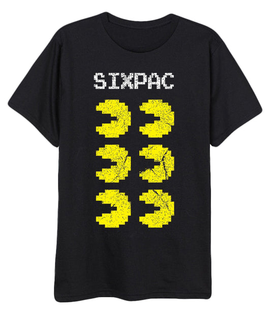 Pac-Man Men's Short Sleeve Crew neck T-shirt Cotton Black SIX PAC