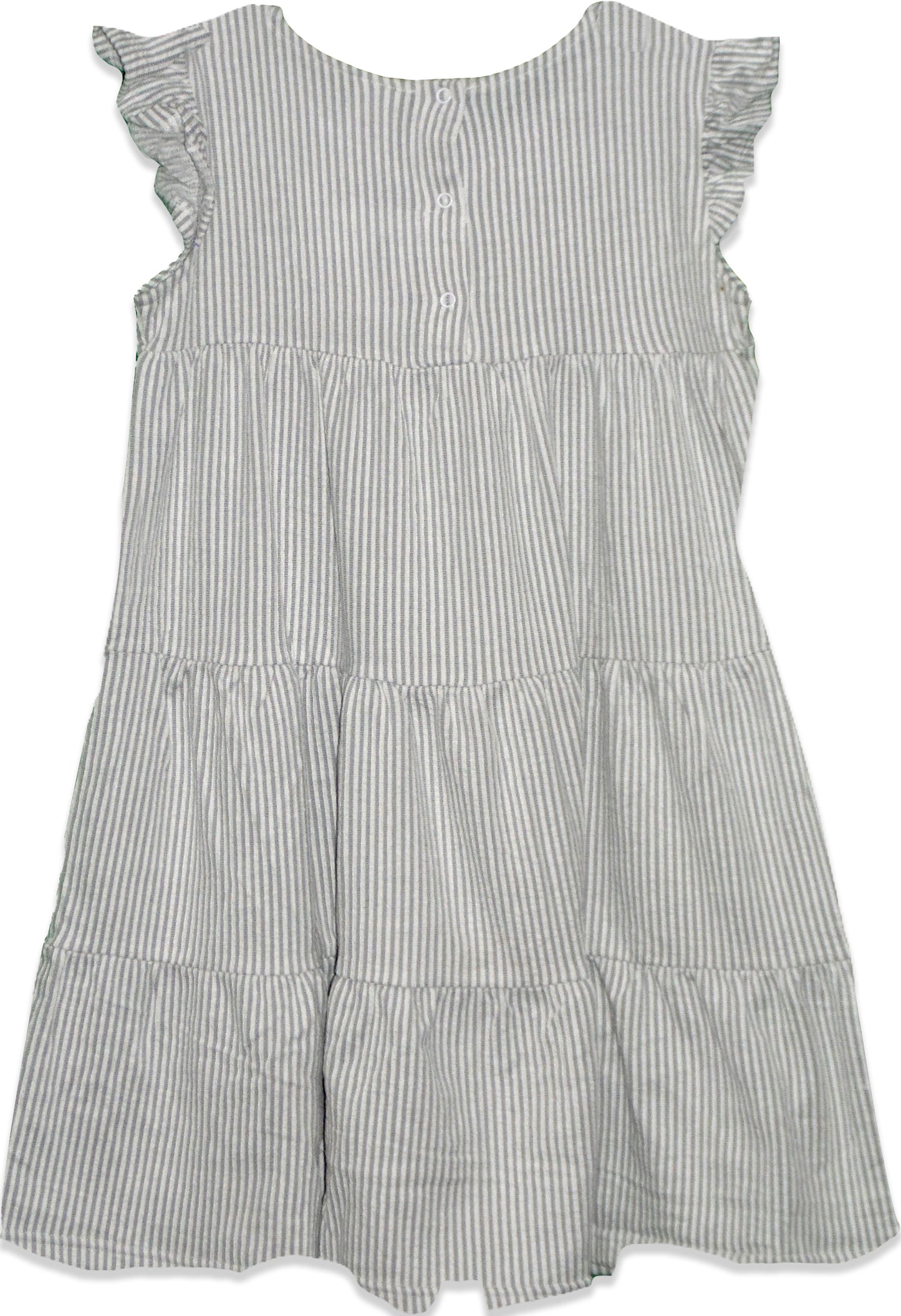 Girls frill cap sleeve A-line tiered Seersucker Cotton Dress