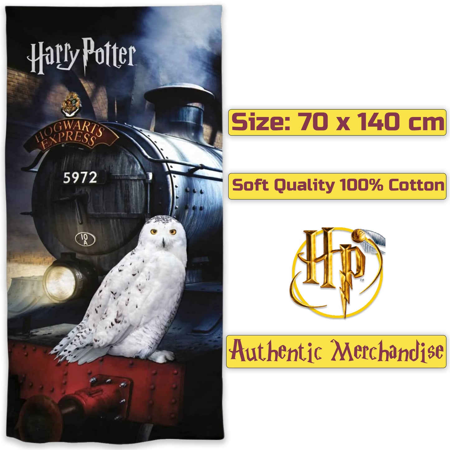 Harry Potter Hogwarts Express Owl Hedwig Cotton Beach Towel 70 x 140 cm