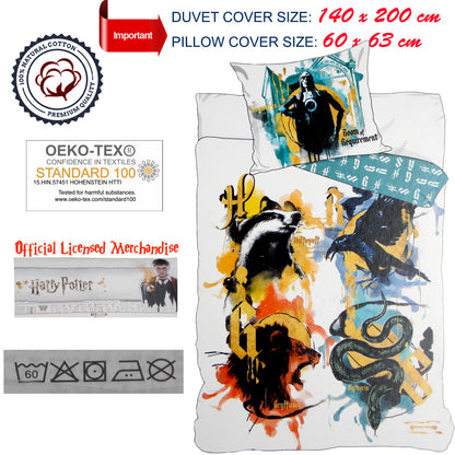 Harry Potter 100% Cotton Duvet Pillow Cover Set 140x200, 60x63 cm
