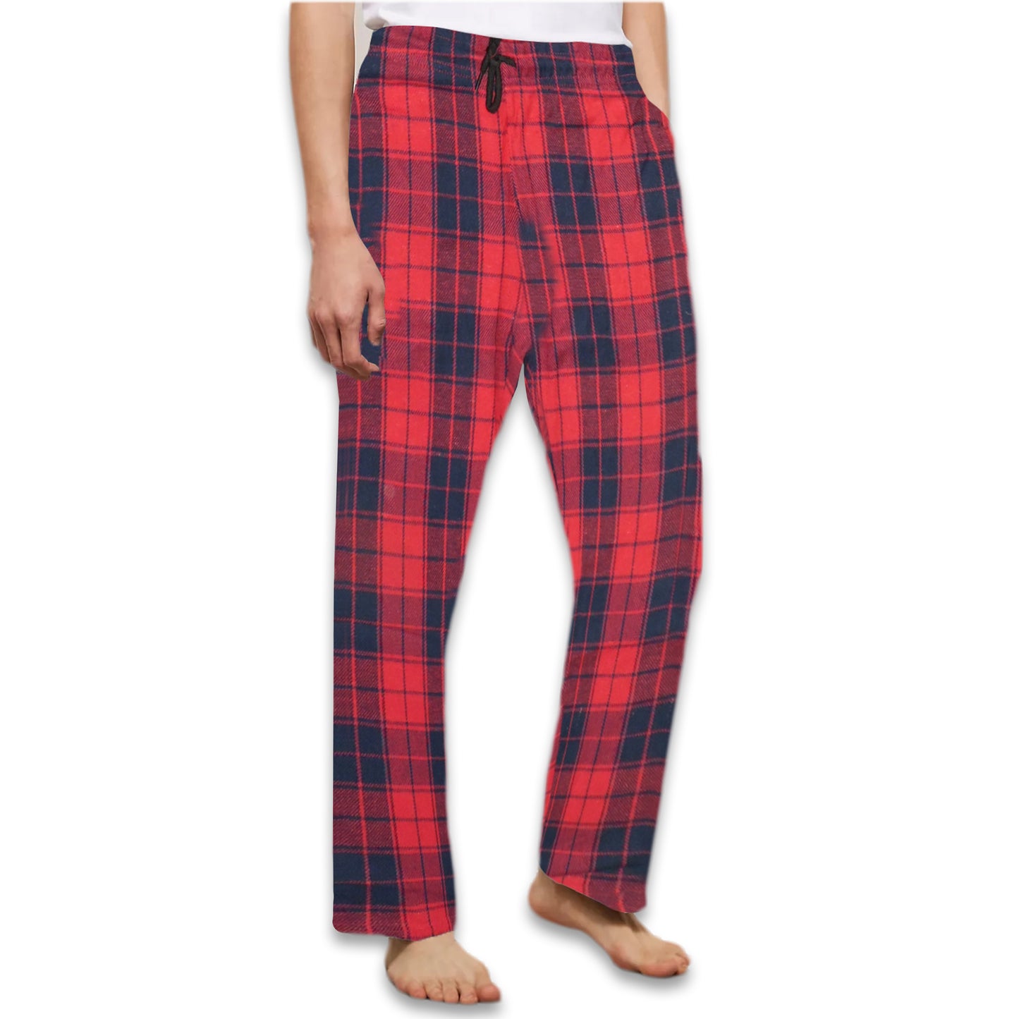 ZIGSTER Men's Check Plaid Pyjama Pants Bottoms Red Polycotton
