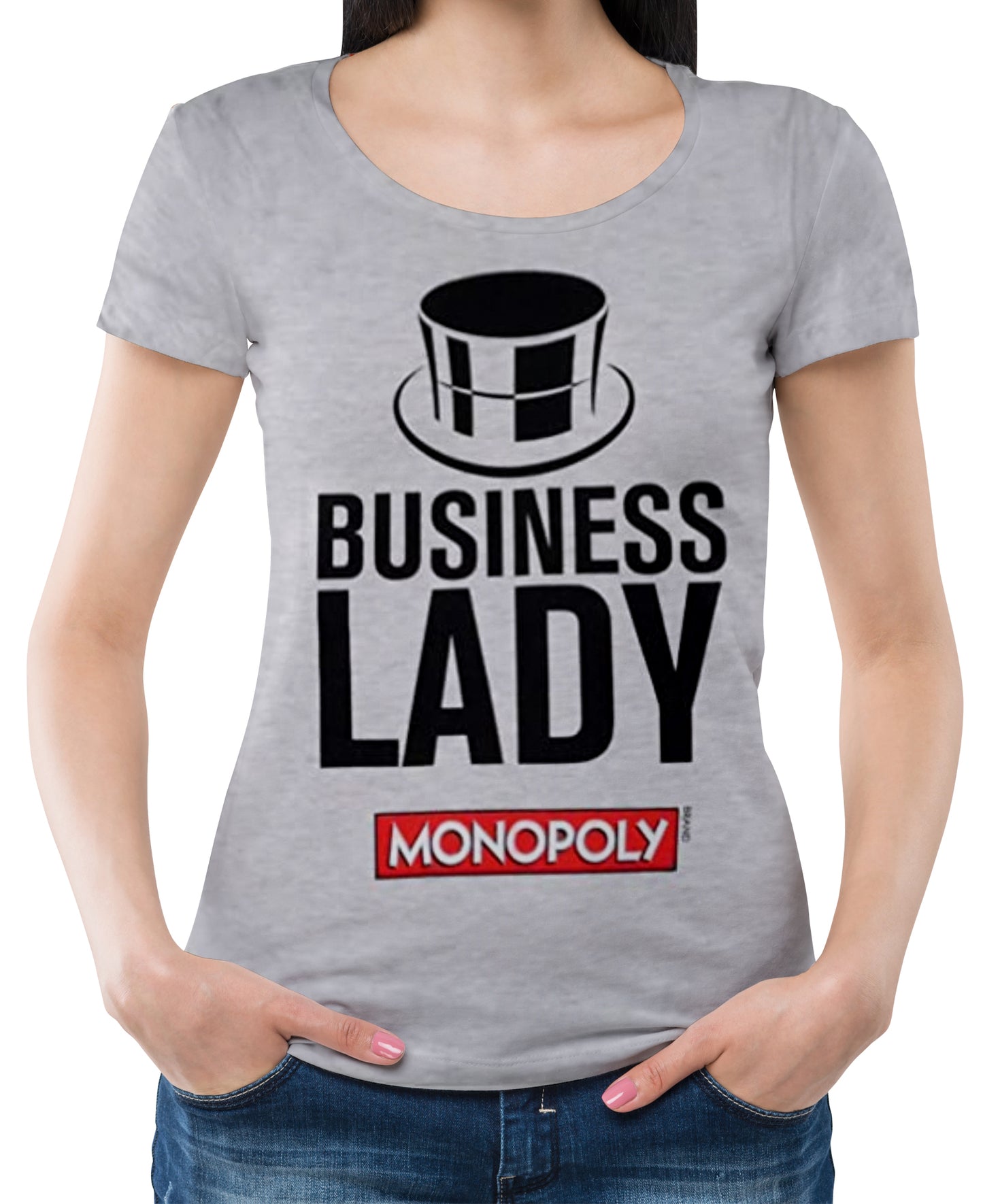 Monopoly Women's Short Sleeve ribbed scoop neck T-Shirt marl Grey light breathable polycotton