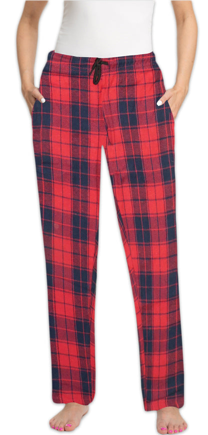 Women's Check Plaid Pyjama Pants Bottoms Red Polycotton Zigster