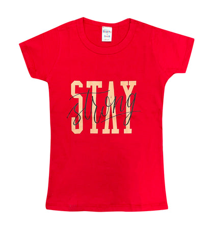 Girls Short Sleeve T-Shirt Woven Top Red 100% Polyester