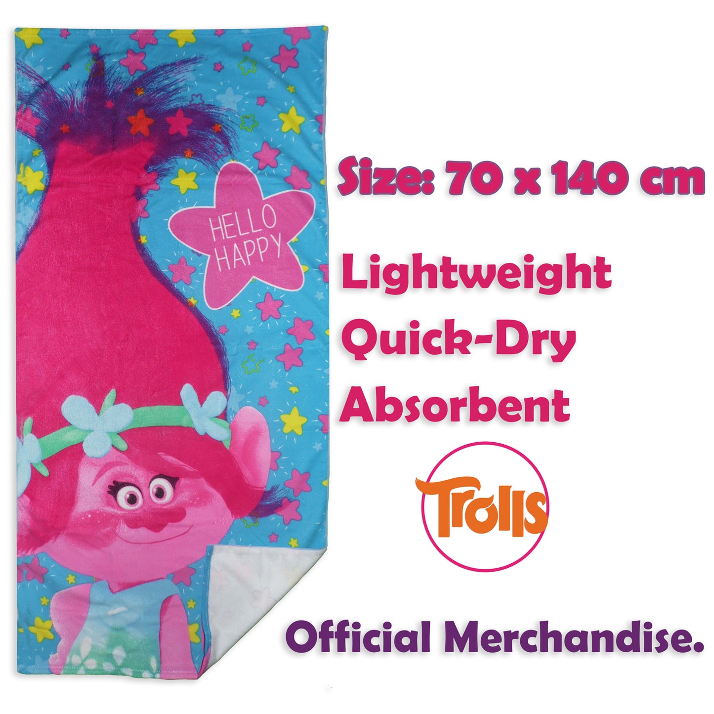 Official Dreamworks Trolls Kids Microfiber Beach Towel
