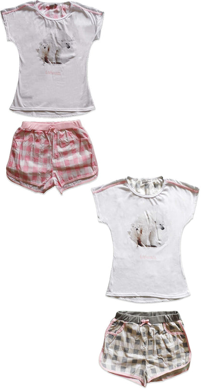 Women's Short Pyjama Set Polar Bear Design Poplin shorts with pockets
