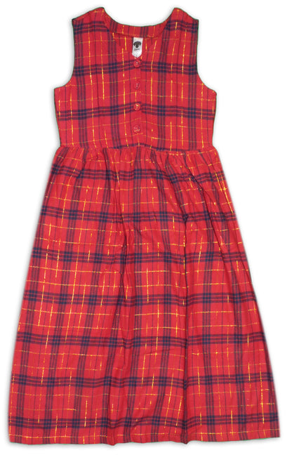 Women's Cotton Check Midi Dress Red Sleeveless Zigster